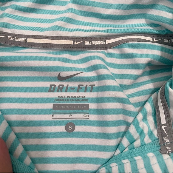 Nike Dri-Fit Running 1/4 zip, Teal White Stripes Size Small - Picture 3 of 11